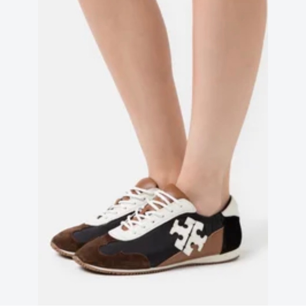 Tory Burch Black, Brown & White Logo Lace-Up Sneakers size 8